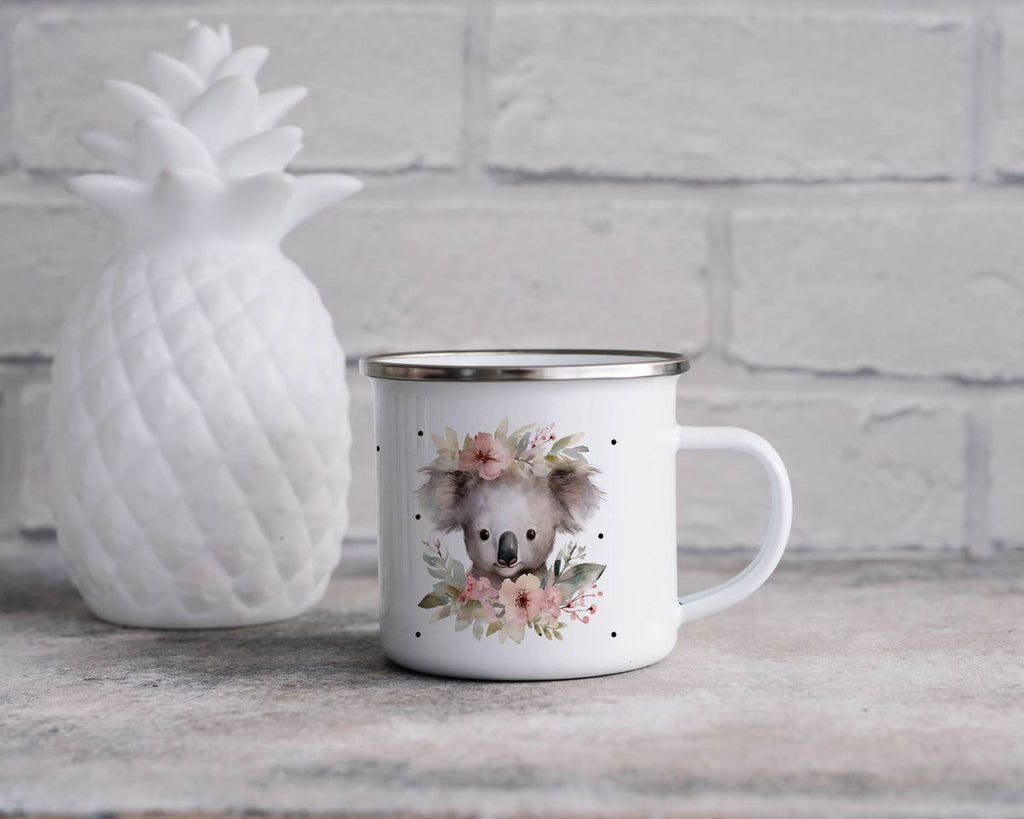 Emaille Tasse Koala mit Blumen - von Mikalino