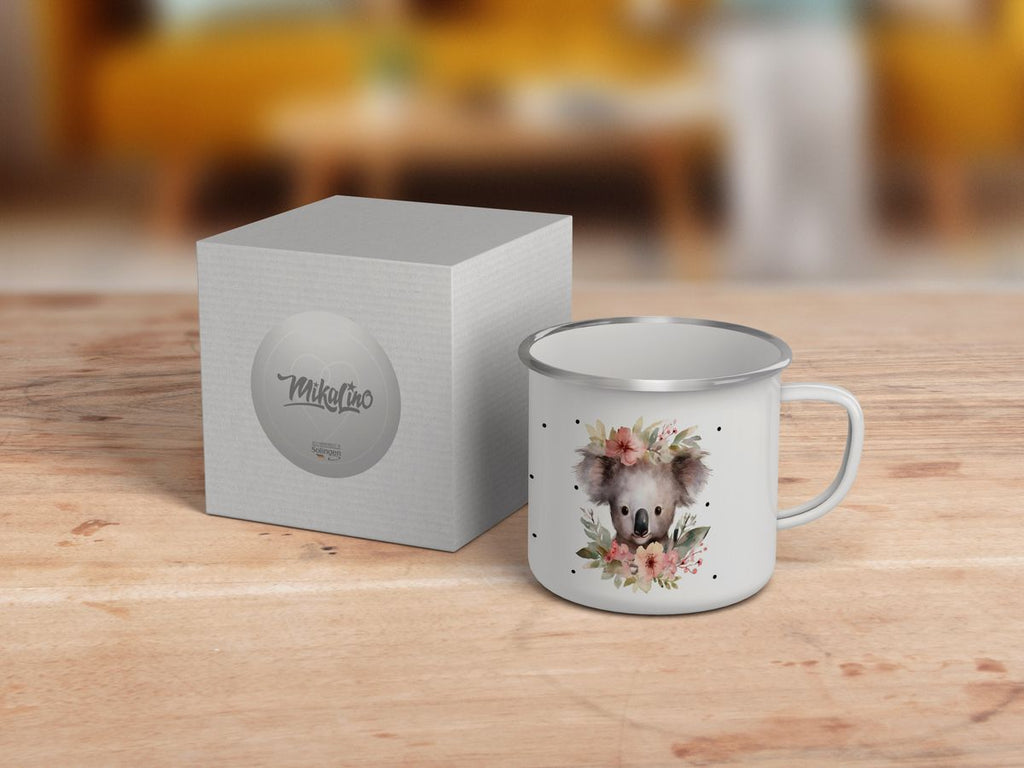 Emaille Tasse Koala mit Blumen - von Mikalino