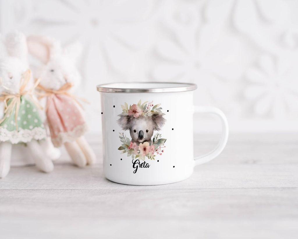 Emaille Tasse Koala mit Blumen - von Mikalino