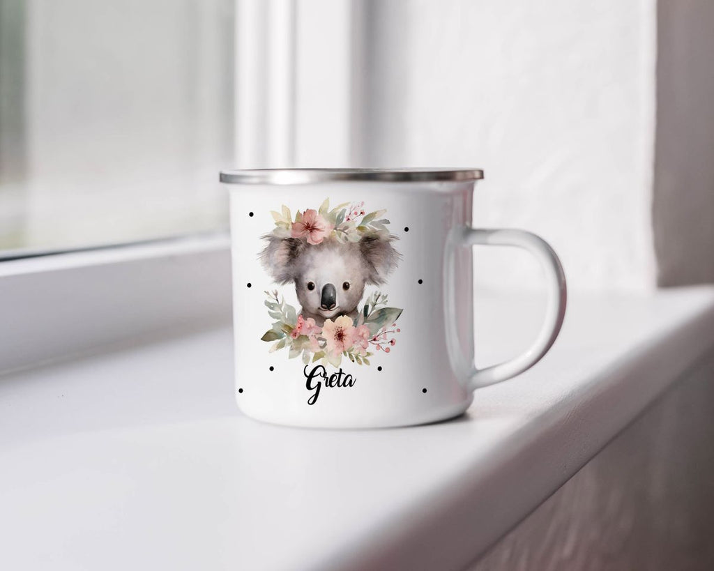 Emaille Tasse Koala mit Blumen - von Mikalino