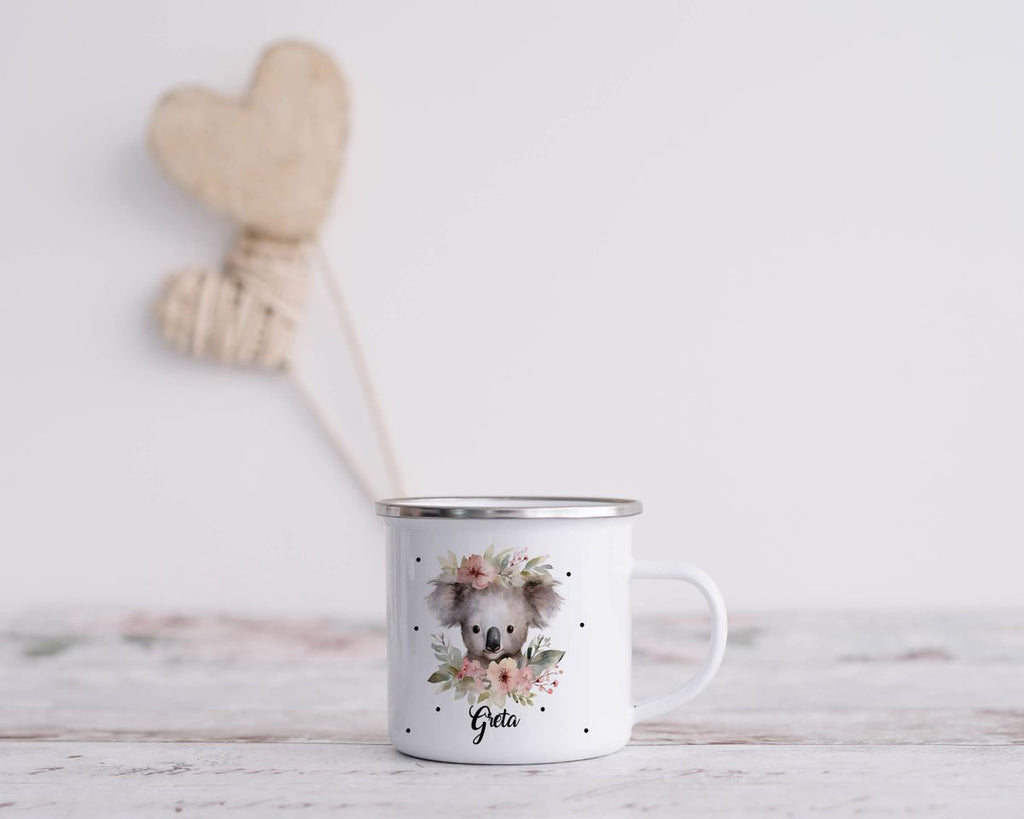 Emaille Tasse Koala mit Blumen - von Mikalino