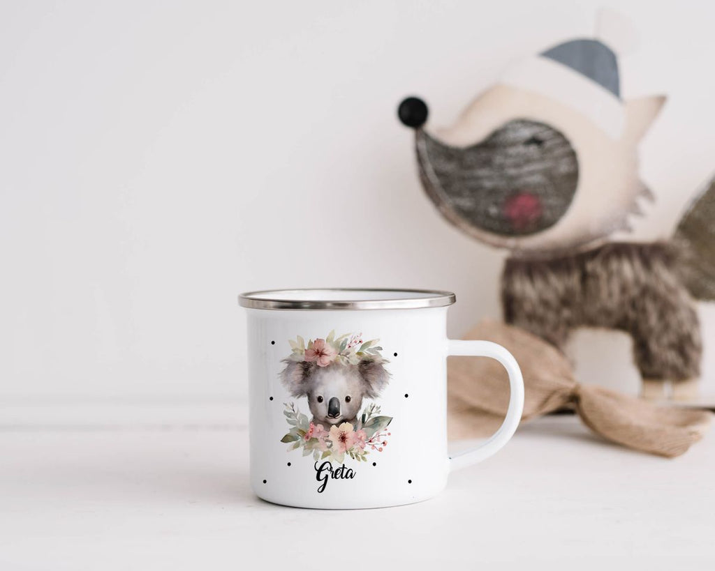 Emaille Tasse Koala mit Blumen - von Mikalino