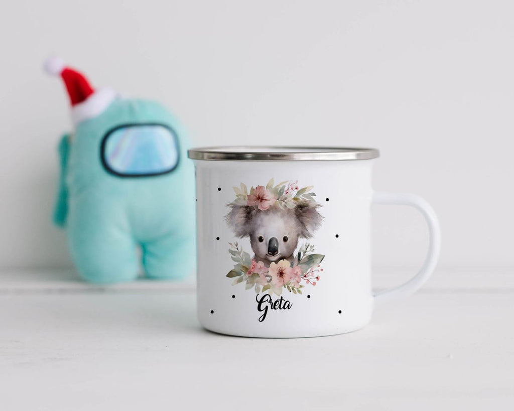 Emaille Tasse Koala mit Blumen - von Mikalino