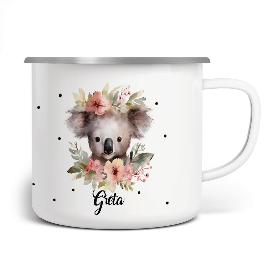 Emaille Tasse Koala mit Blumen - von Mikalino