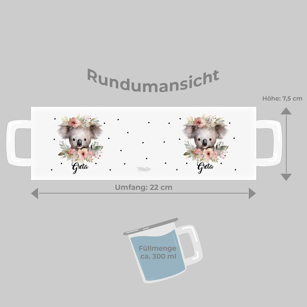 Emaille Tasse Koala mit Blumen - von Mikalino