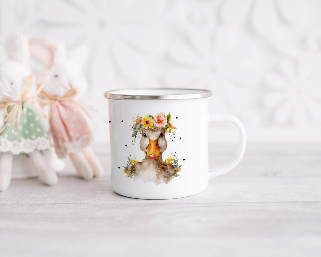 Emaille Tasse Ente mit Blumen - von Mikalino