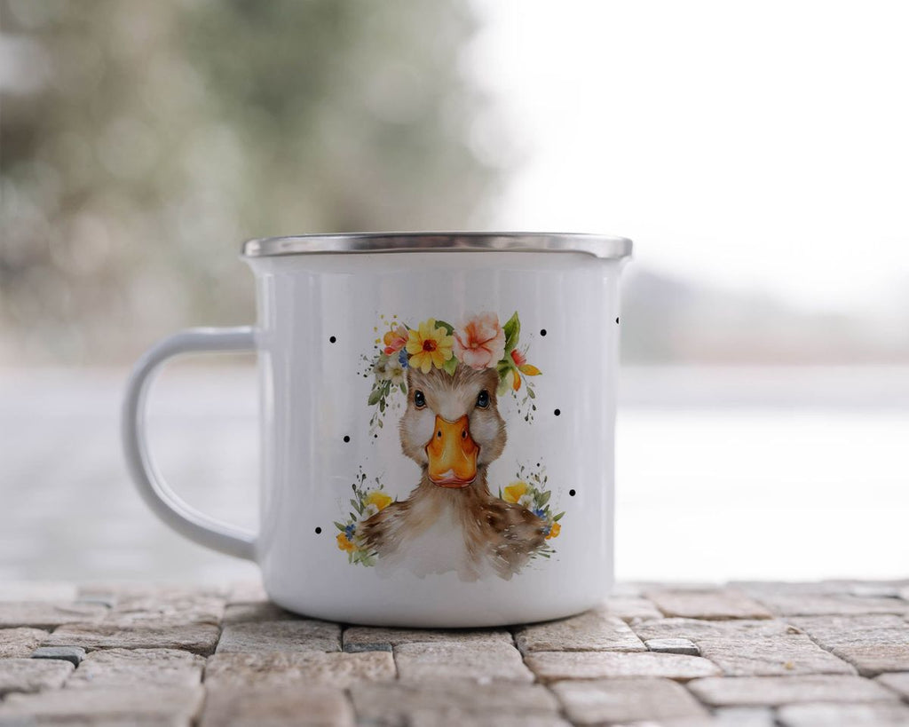 Emaille Tasse Ente mit Blumen - von Mikalino