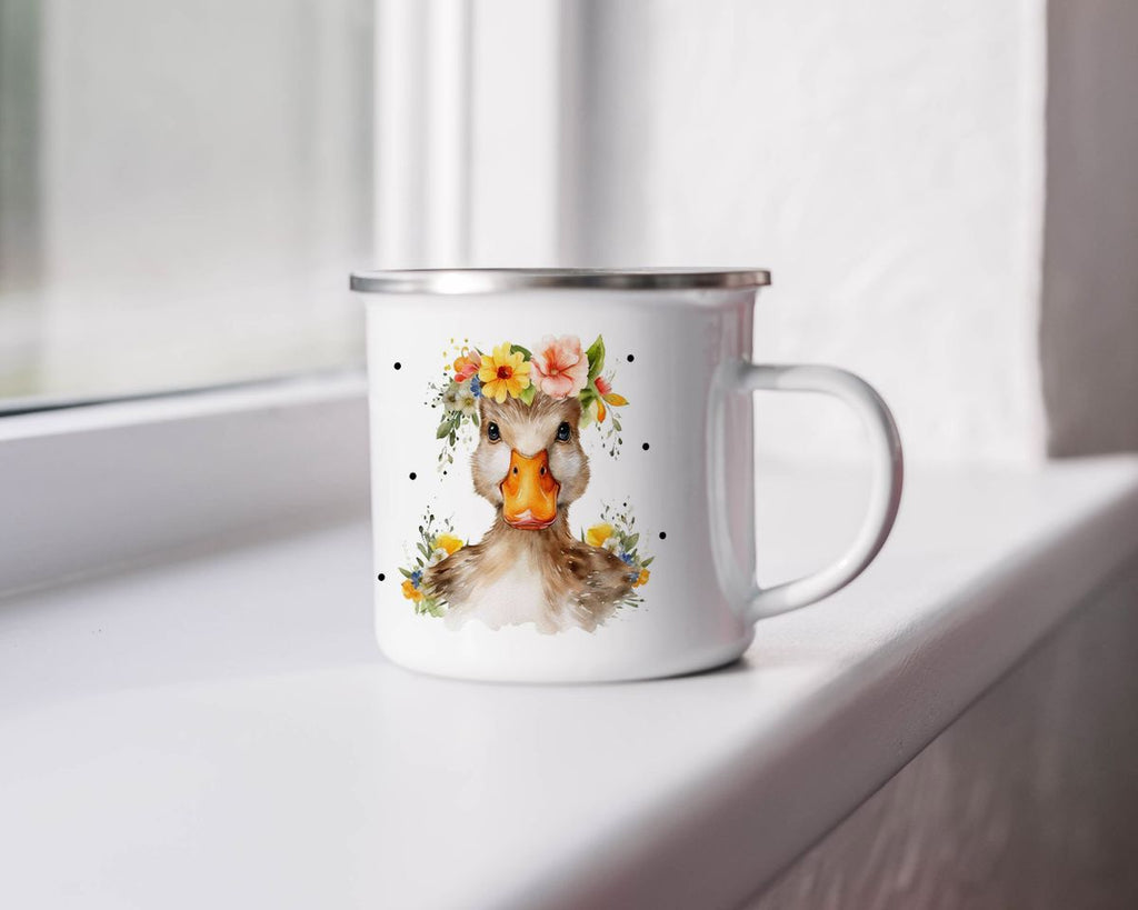 Emaille Tasse Ente mit Blumen - von Mikalino