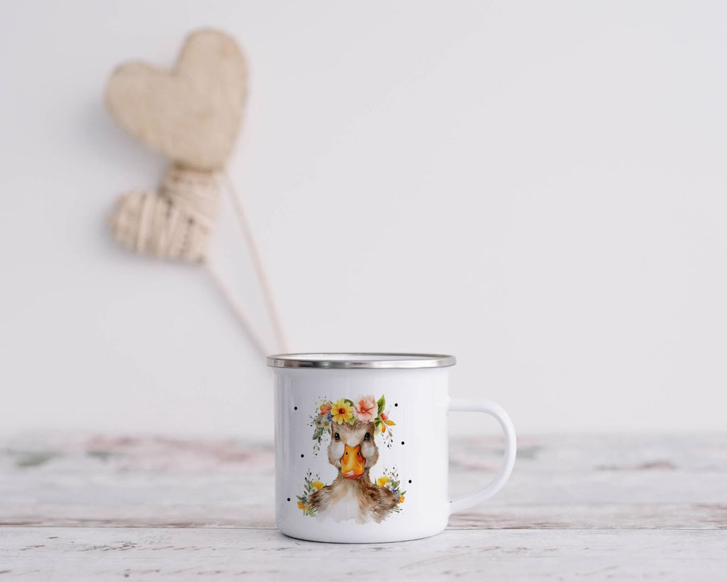 Emaille Tasse Ente mit Blumen - von Mikalino