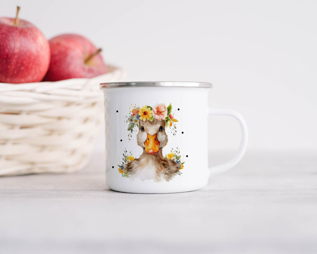 Emaille Tasse Ente mit Blumen - von Mikalino