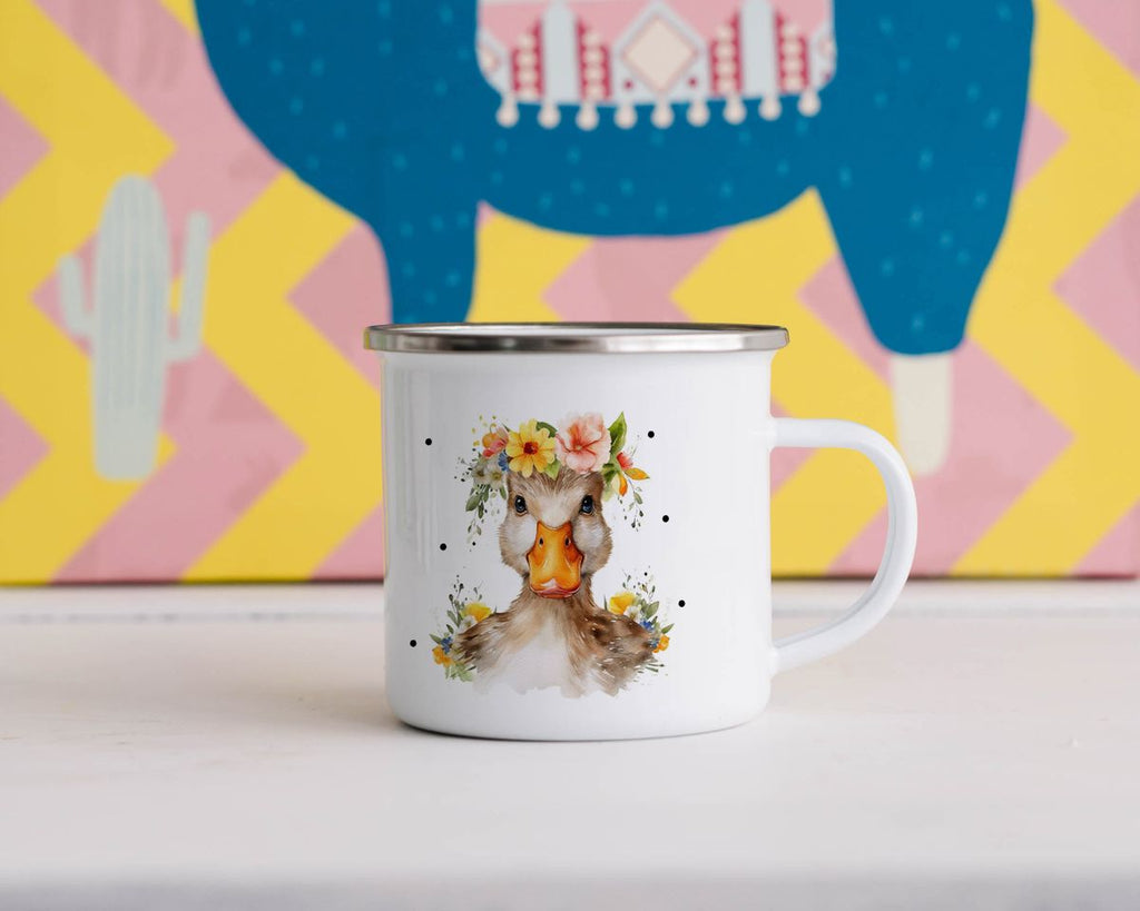 Emaille Tasse Ente mit Blumen - von Mikalino