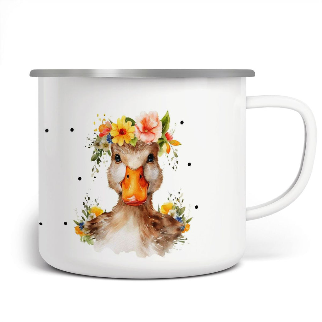 Emaille Tasse Ente mit Blumen - von Mikalino