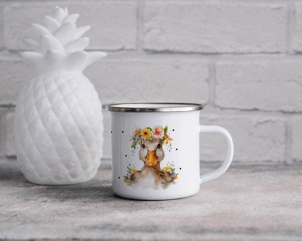 Emaille Tasse Ente mit Blumen - von Mikalino