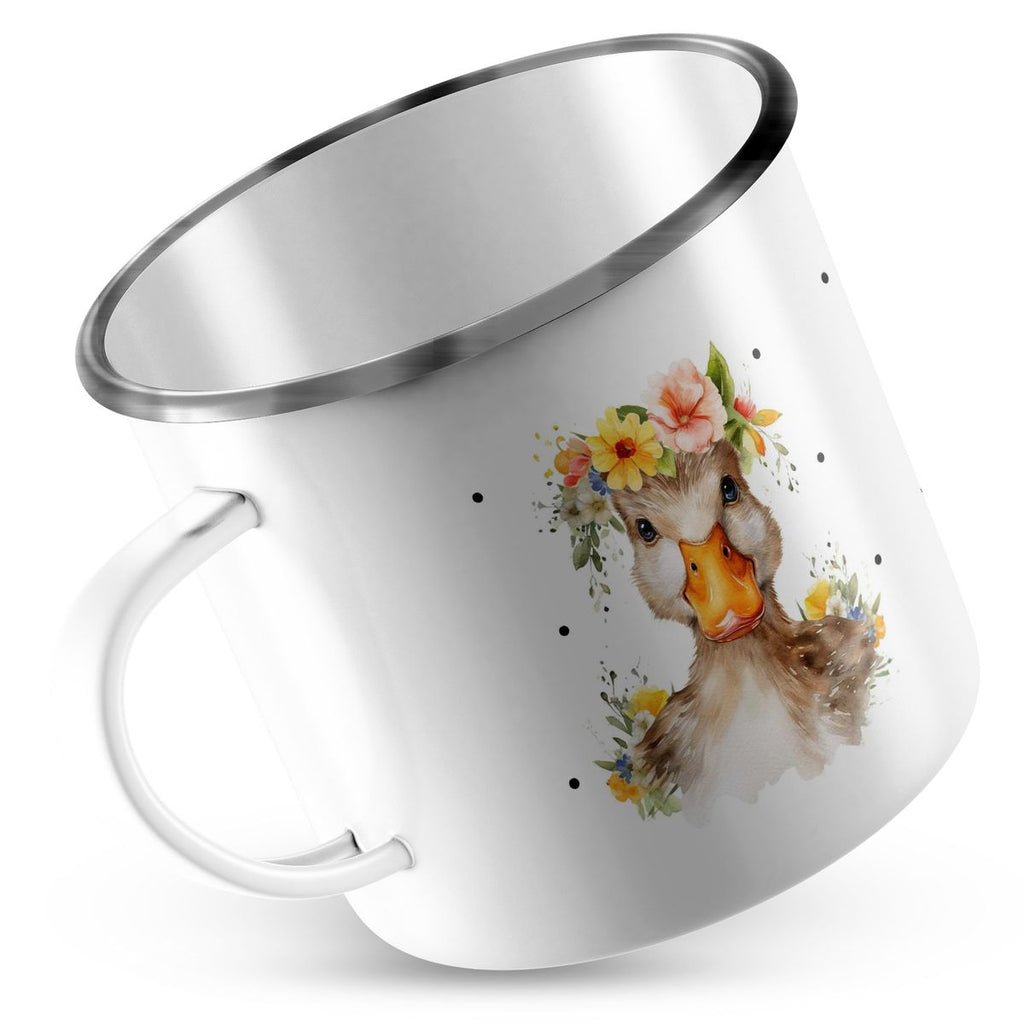 Emaille Tasse Ente mit Blumen - von Mikalino