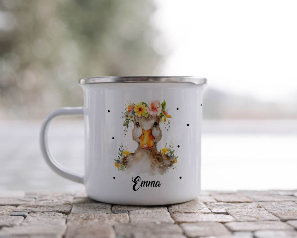 Emaille Tasse Ente mit Blumen - von Mikalino