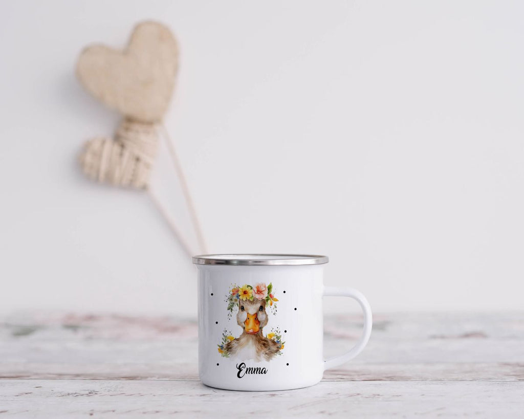 Emaille Tasse Ente mit Blumen - von Mikalino