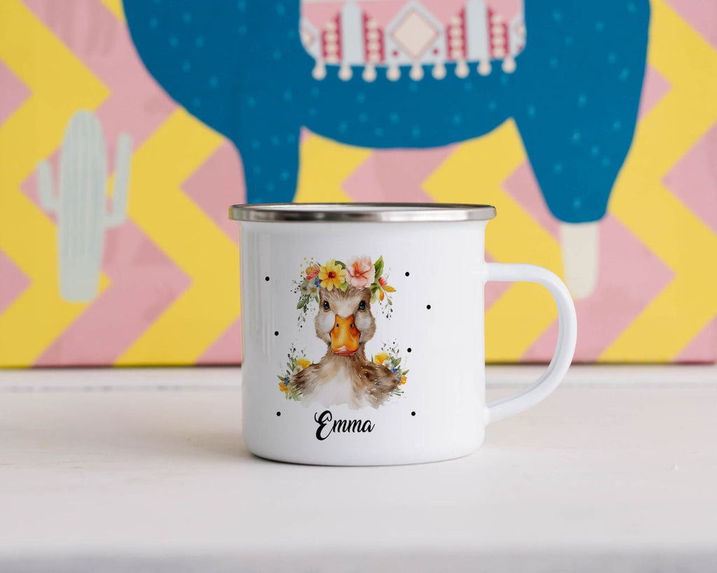 Emaille Tasse Ente mit Blumen - von Mikalino