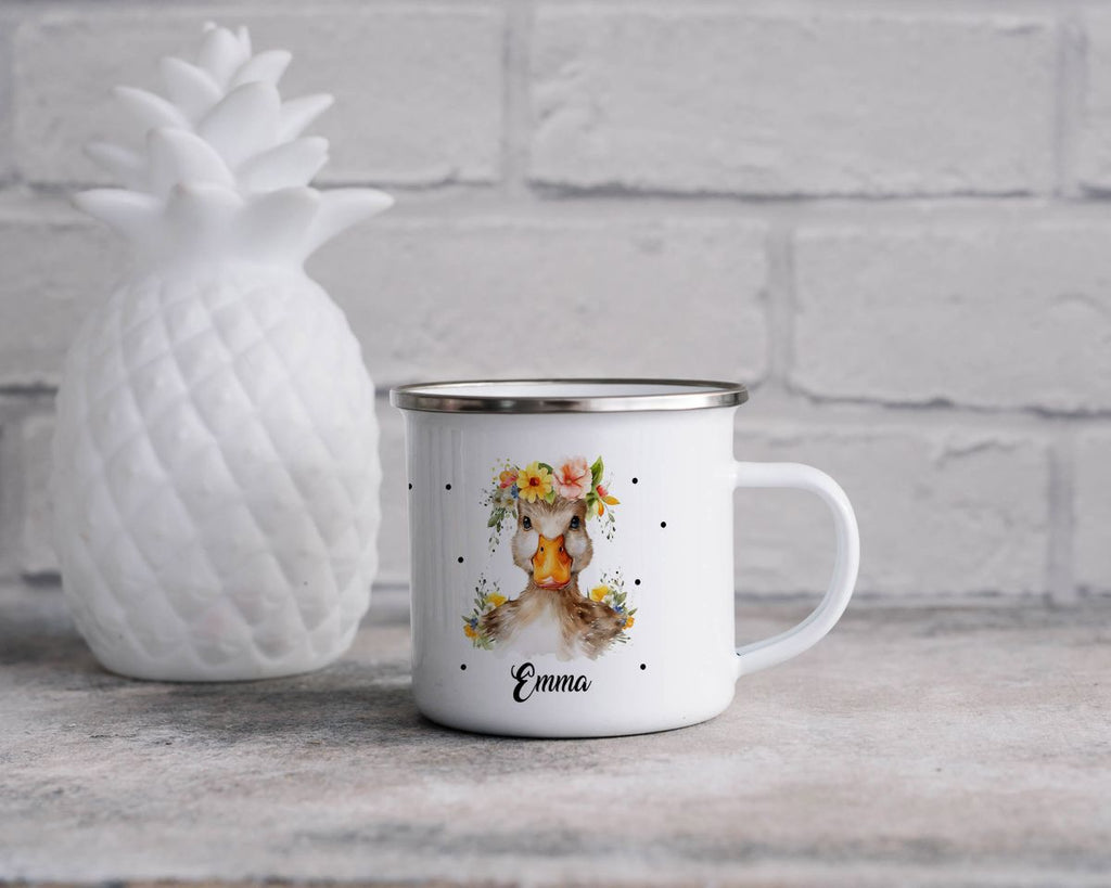 Emaille Tasse Ente mit Blumen - von Mikalino