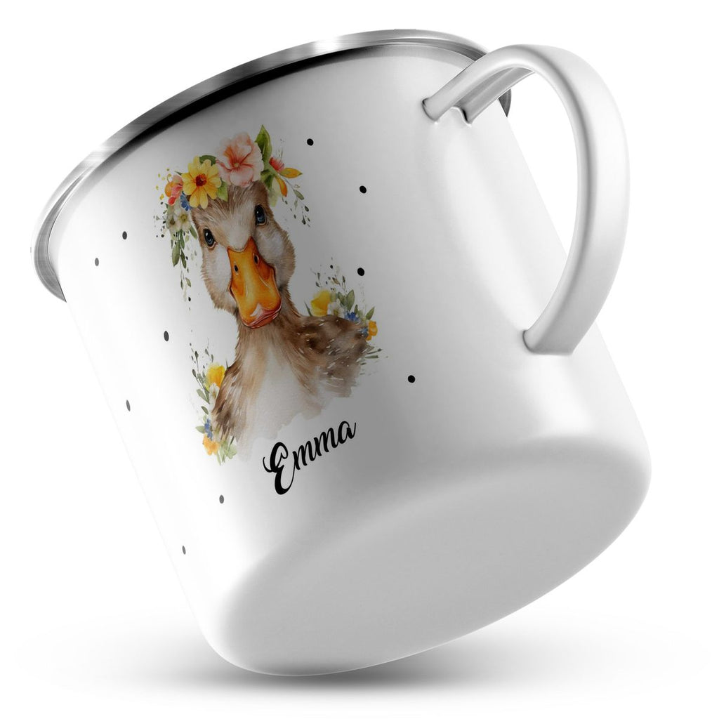 Emaille Tasse Ente mit Blumen - von Mikalino