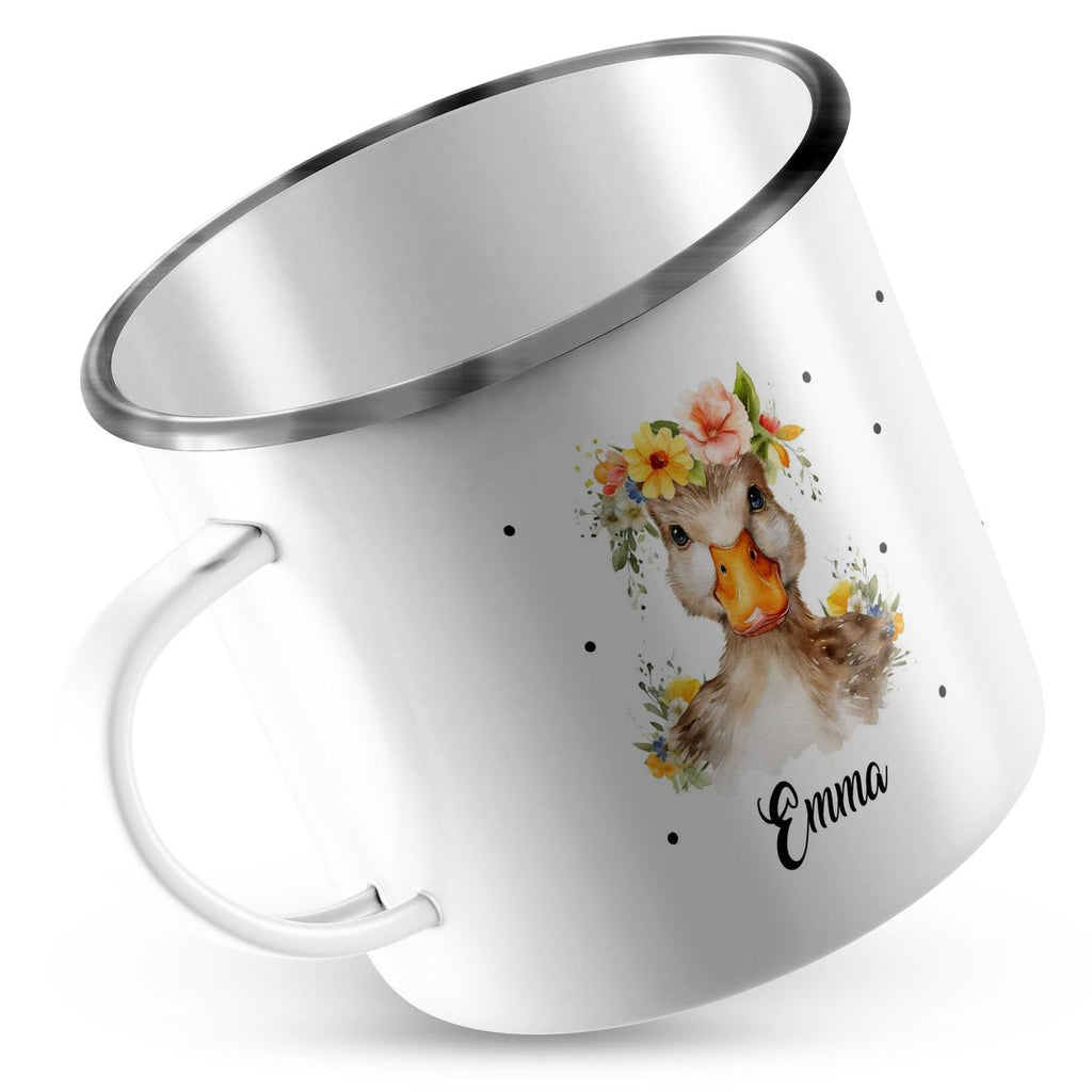 Emaille Tasse Ente mit Blumen - von Mikalino