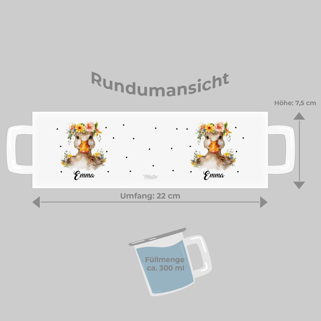 Emaille Tasse Ente mit Blumen - von Mikalino