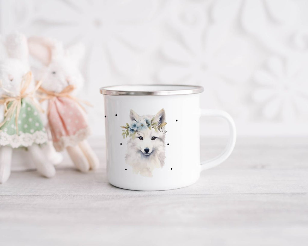 Emaille Tasse Polarfuch mit Blumen - von Mikalino