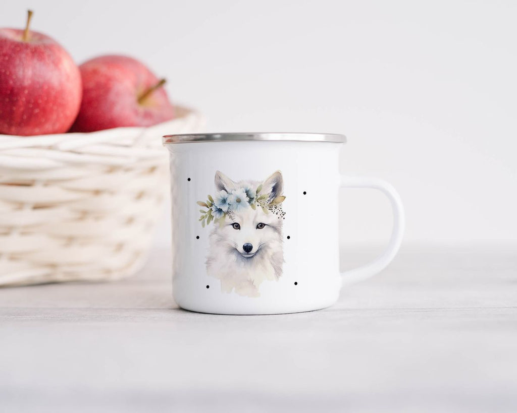 Emaille Tasse Polarfuch mit Blumen - von Mikalino