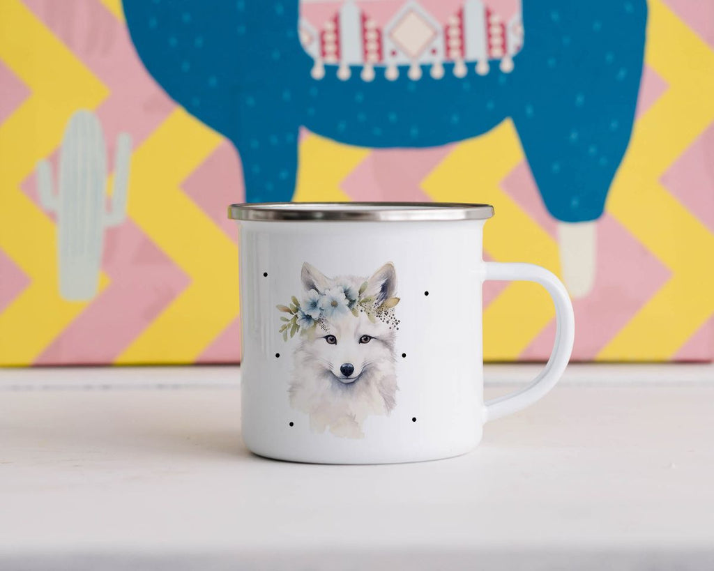 Emaille Tasse Polarfuch mit Blumen - von Mikalino