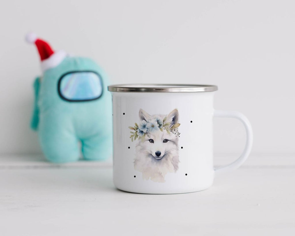 Emaille Tasse Polarfuch mit Blumen - von Mikalino