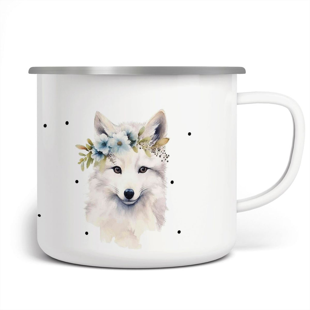 Emaille Tasse Polarfuch mit Blumen - von Mikalino