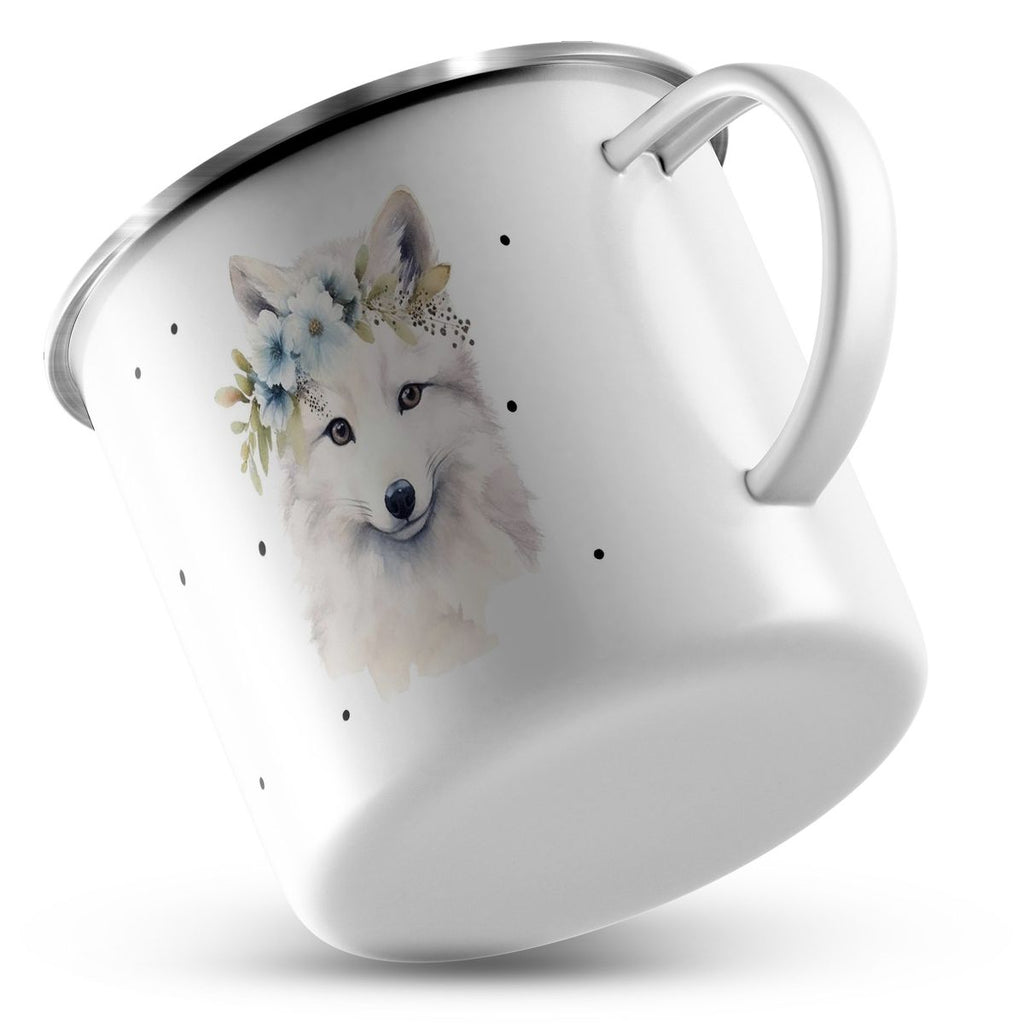 Emaille Tasse Polarfuch mit Blumen - von Mikalino