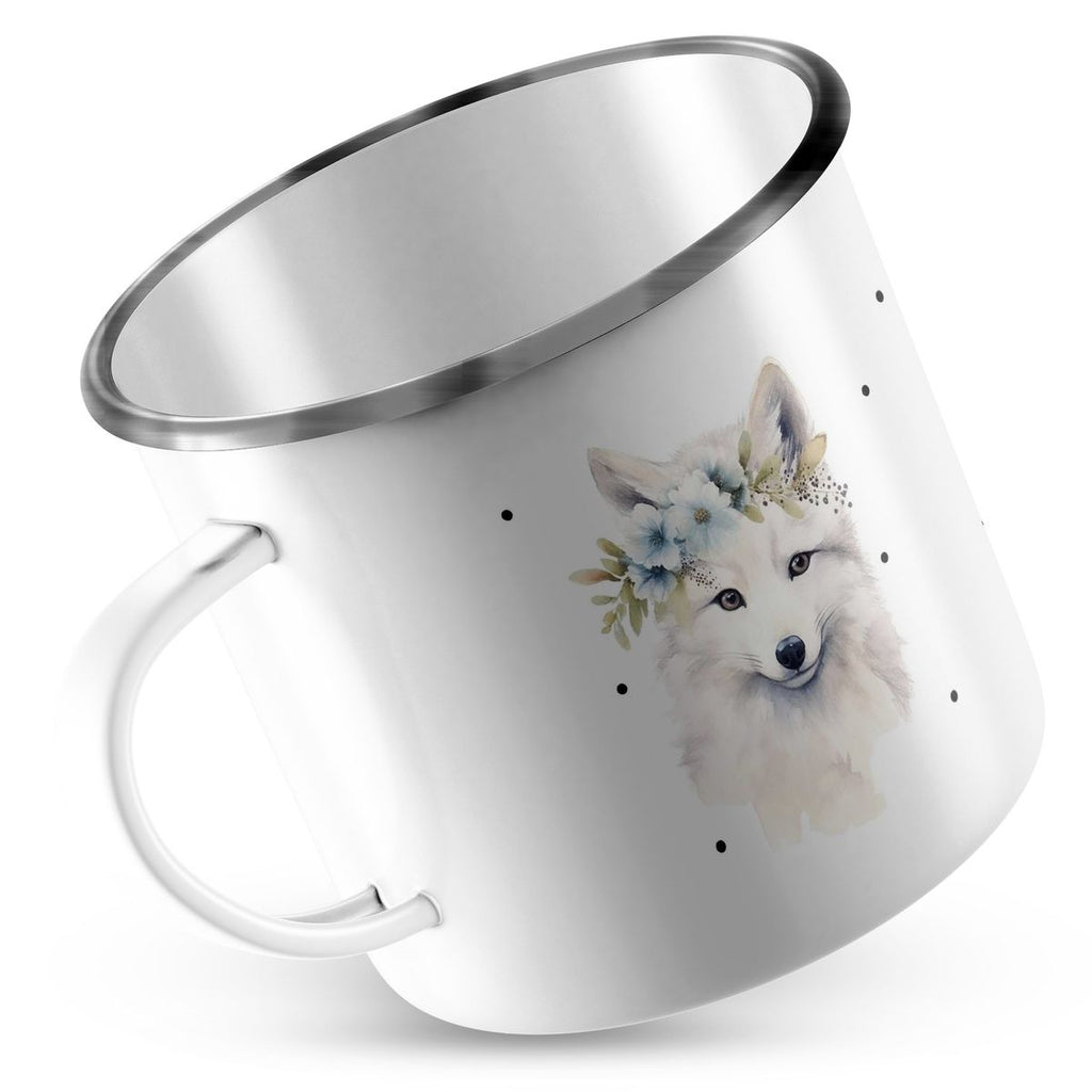 Emaille Tasse Polarfuch mit Blumen - von Mikalino