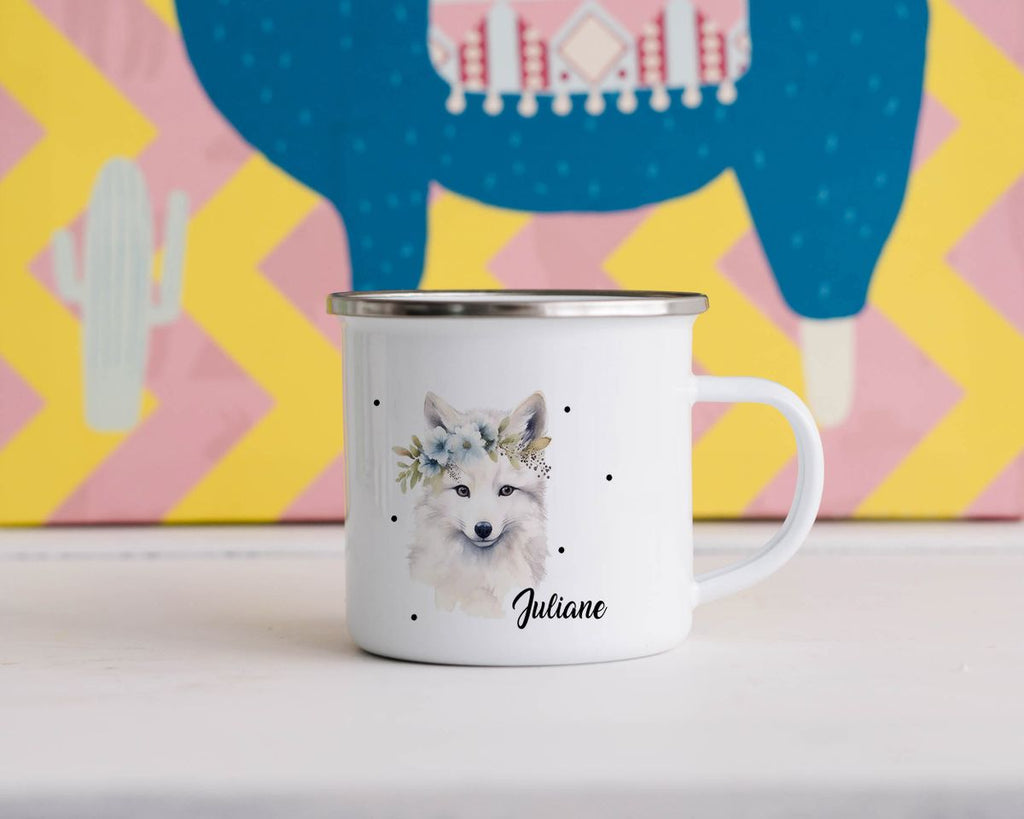 Emaille Tasse Polarfuch mit Blumen - von Mikalino