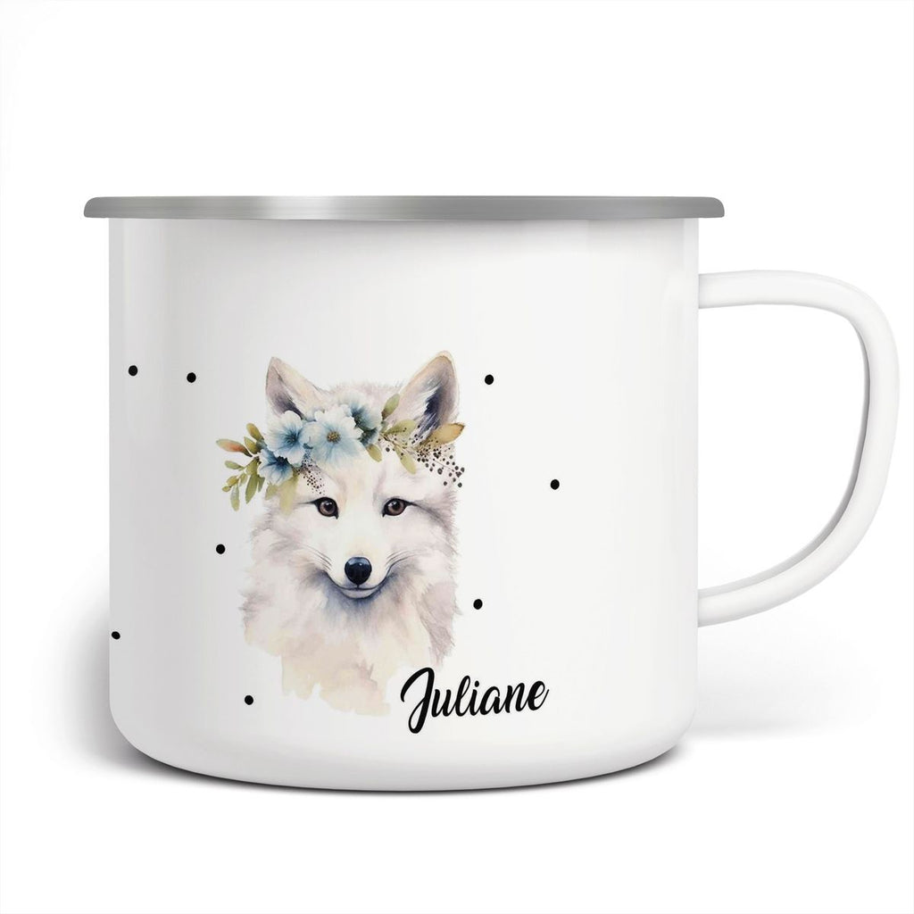 Emaille Tasse Polarfuch mit Blumen - von Mikalino