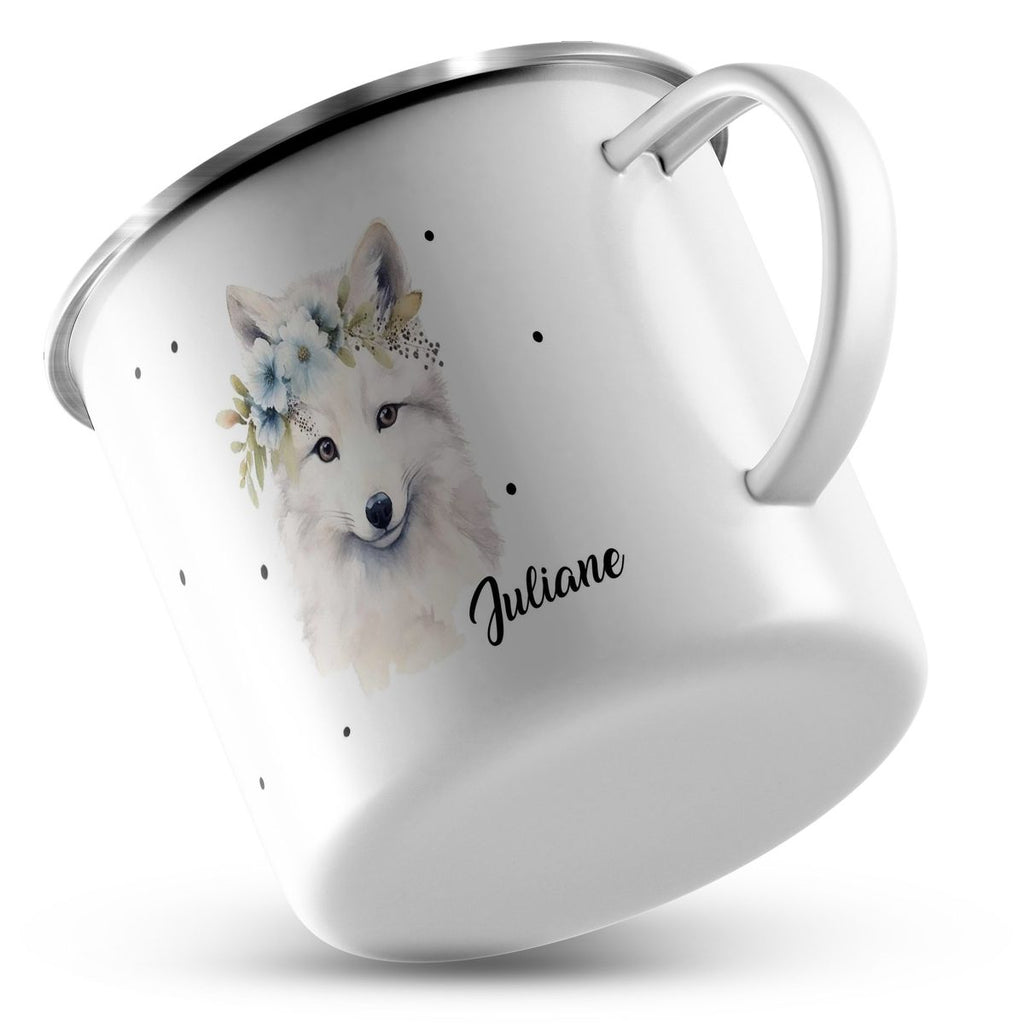 Emaille Tasse Polarfuch mit Blumen - von Mikalino