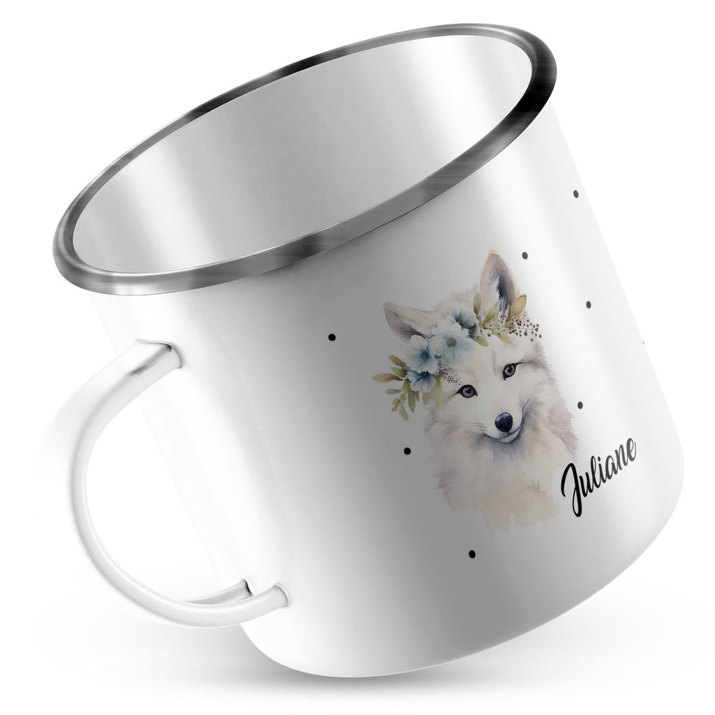 Emaille Tasse Polarfuch mit Blumen - von Mikalino