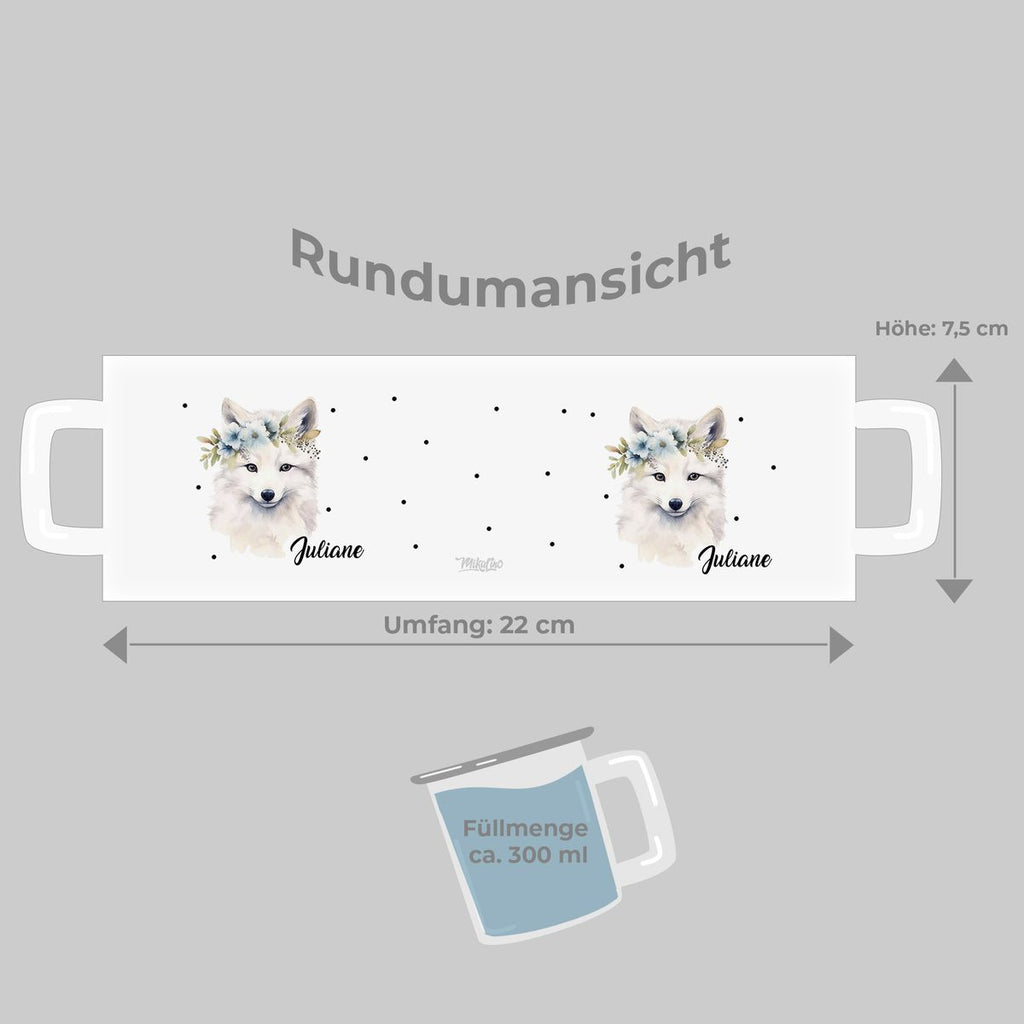 Emaille Tasse Polarfuch mit Blumen - von Mikalino