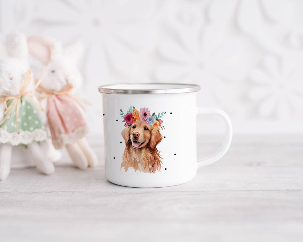 Emaille Tasse Hund mit Blumen - von Mikalino