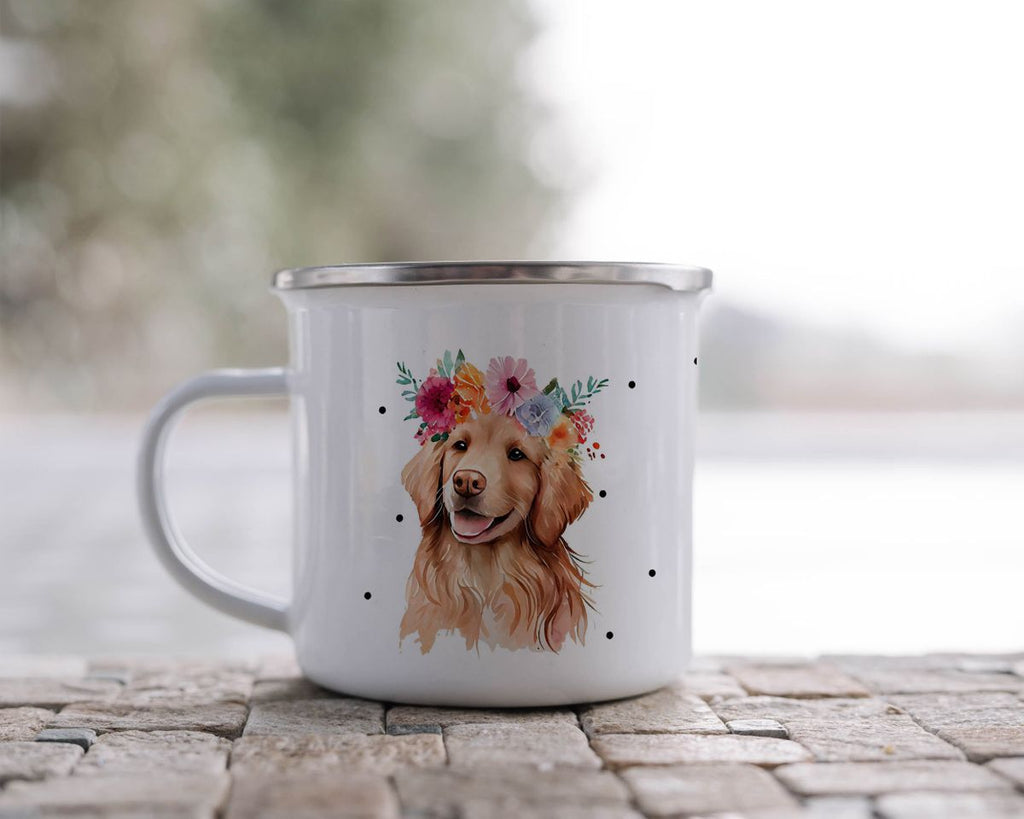 Emaille Tasse Hund mit Blumen - von Mikalino