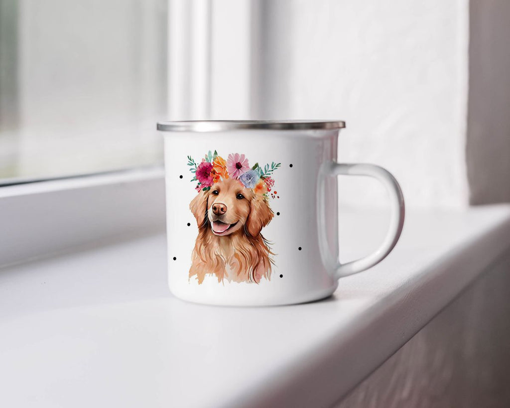 Emaille Tasse Hund mit Blumen - von Mikalino