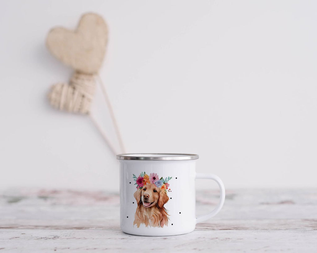 Emaille Tasse Hund mit Blumen - von Mikalino