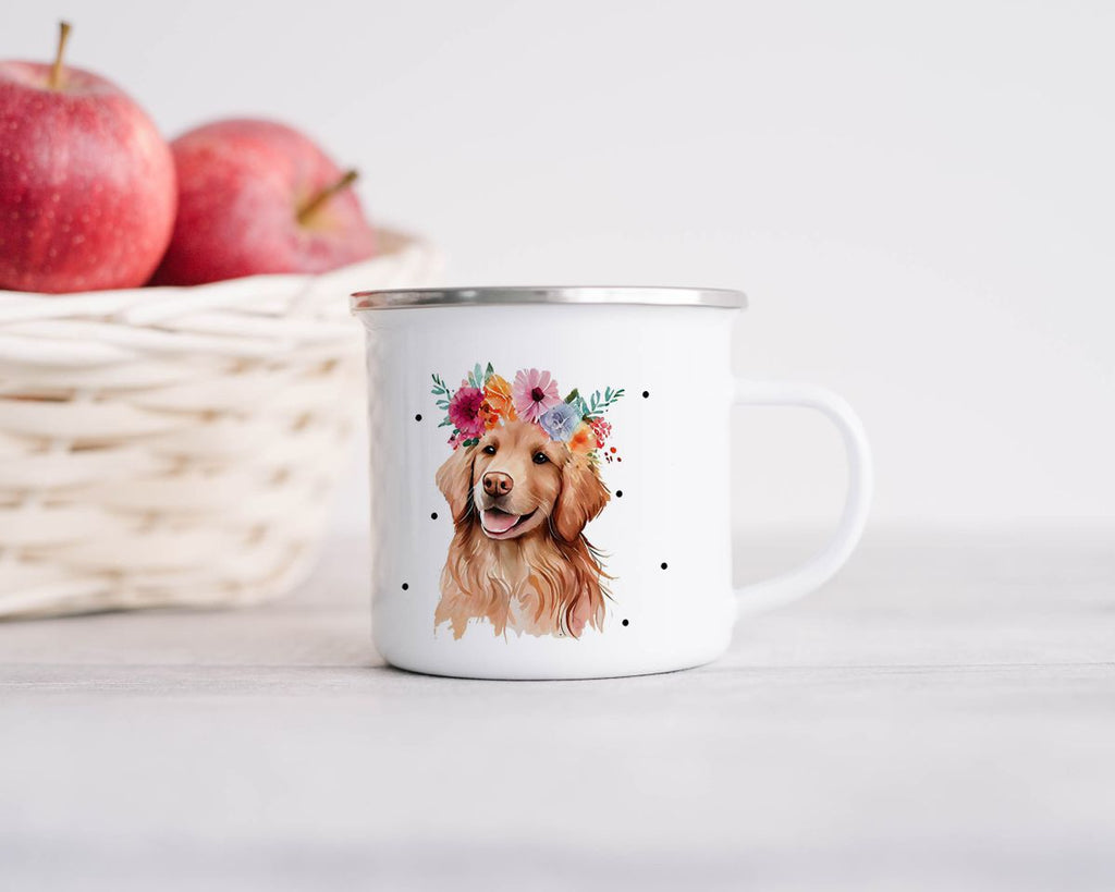 Emaille Tasse Hund mit Blumen - von Mikalino