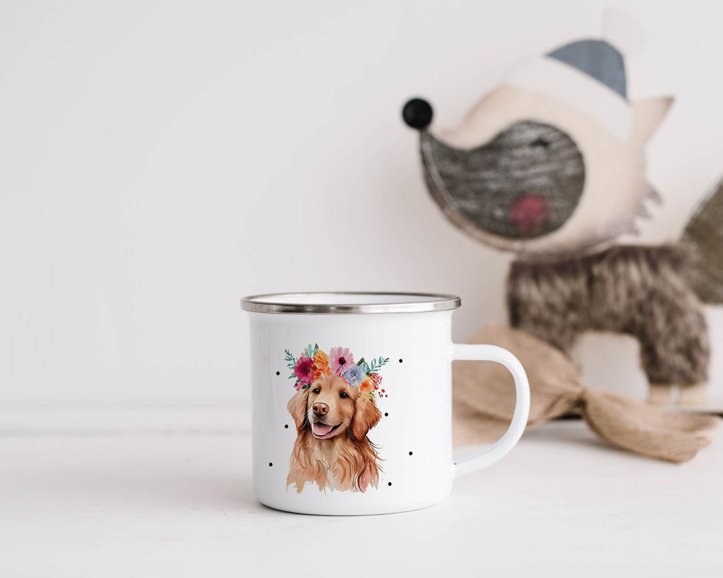 Emaille Tasse Hund mit Blumen - von Mikalino