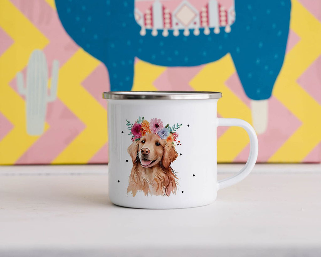 Emaille Tasse Hund mit Blumen - von Mikalino