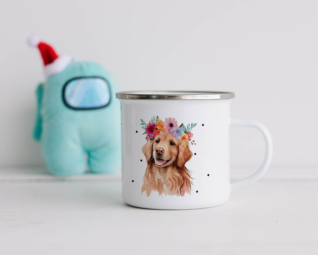 Emaille Tasse Hund mit Blumen - von Mikalino