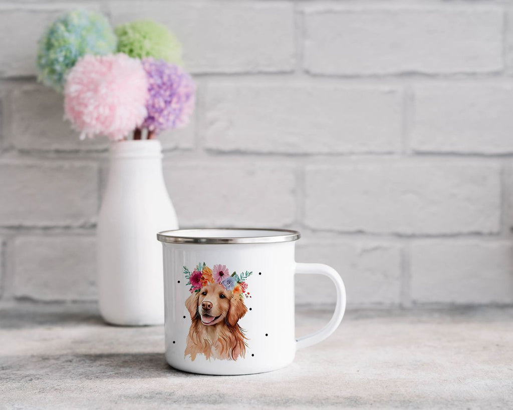 Emaille Tasse Hund mit Blumen - von Mikalino