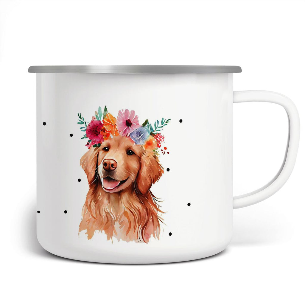 Emaille Tasse Hund mit Blumen - von Mikalino