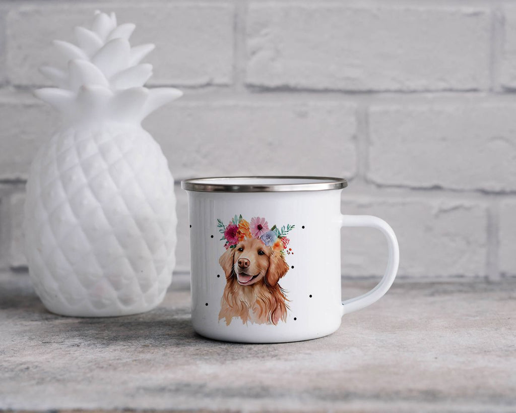 Emaille Tasse Hund mit Blumen - von Mikalino