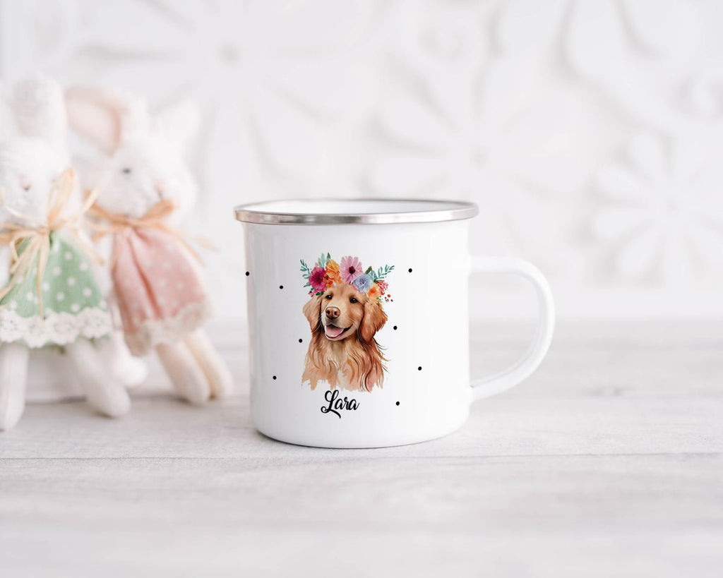 Emaille Tasse Hund mit Blumen - von Mikalino