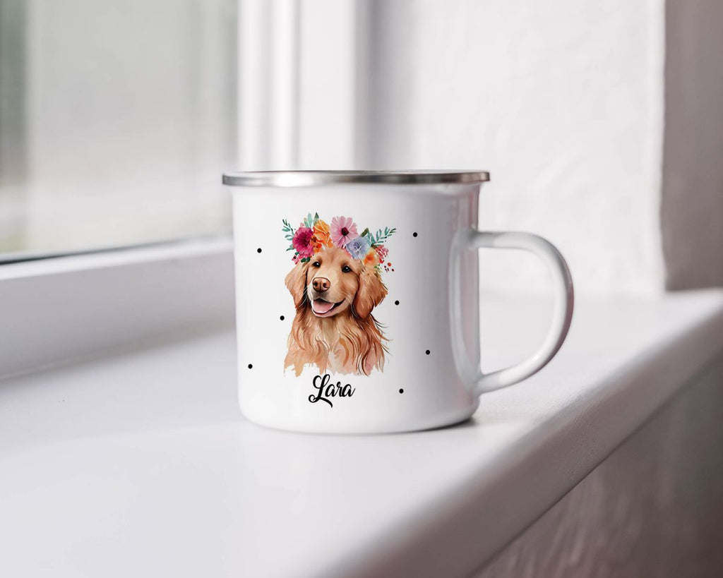 Emaille Tasse Hund mit Blumen - von Mikalino